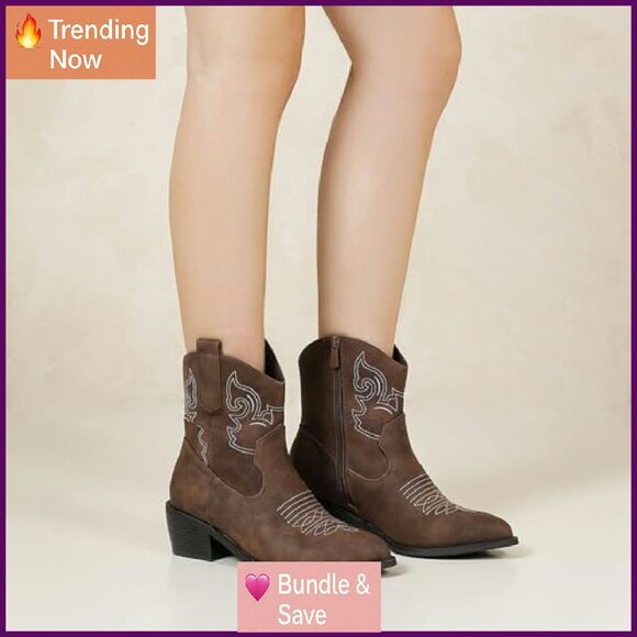 Wide Width Chelsea Boots Women Ankle Low Heel Lug Sole Western Booties - Picture 3 of 8